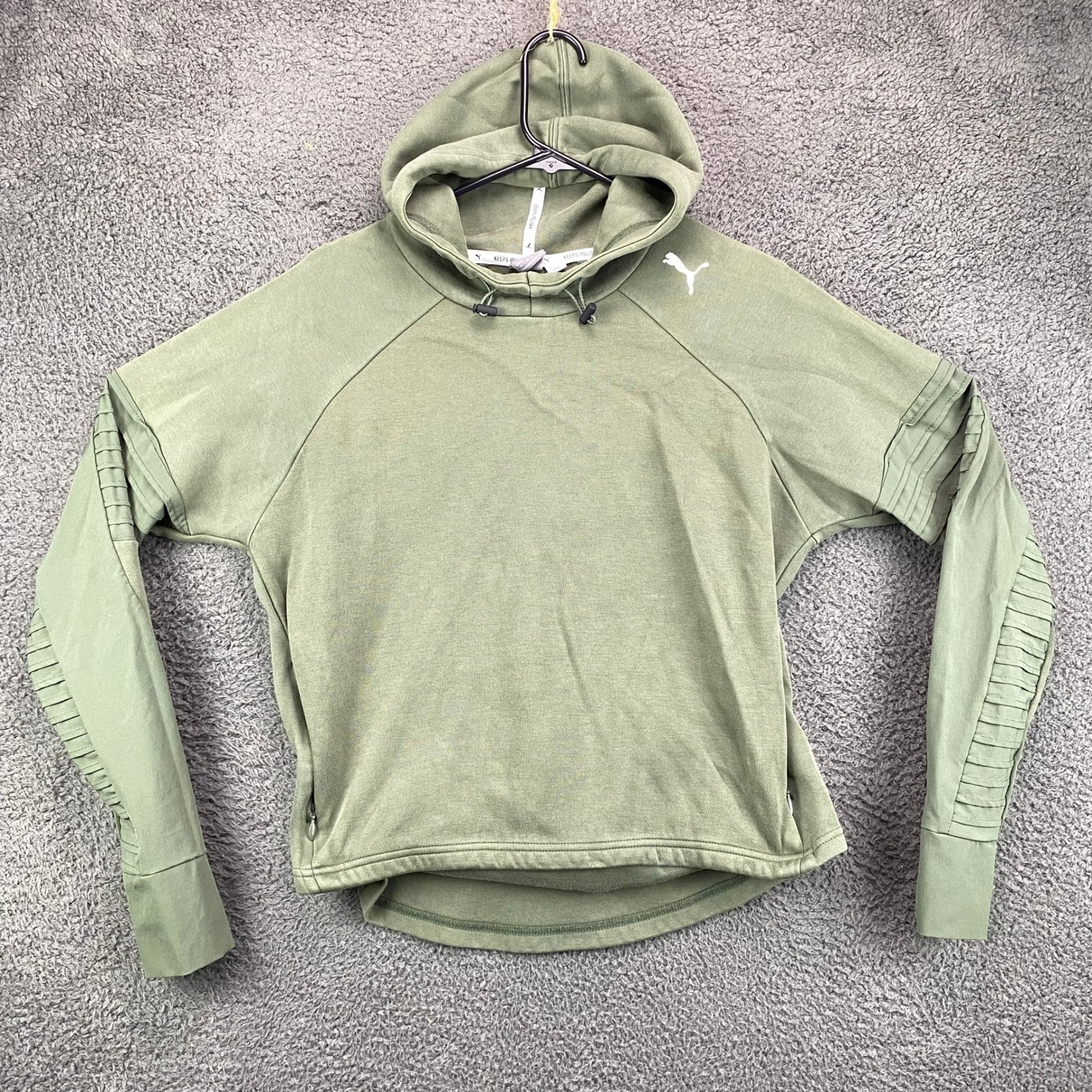 Puma Keeps You Dry Hoodie Womens M Olive Green Long Sleeve Ribbed Athletic